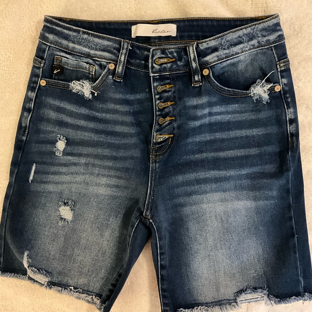 KanCan Dark Blue Distressed Denim Shorts